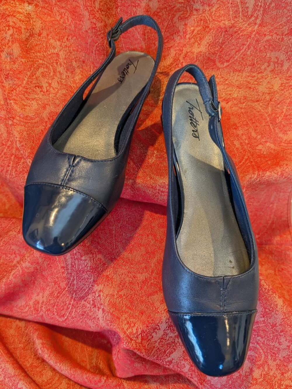 Totters Navy Blue Sling Back low-heeled pump. W10.5 Med.